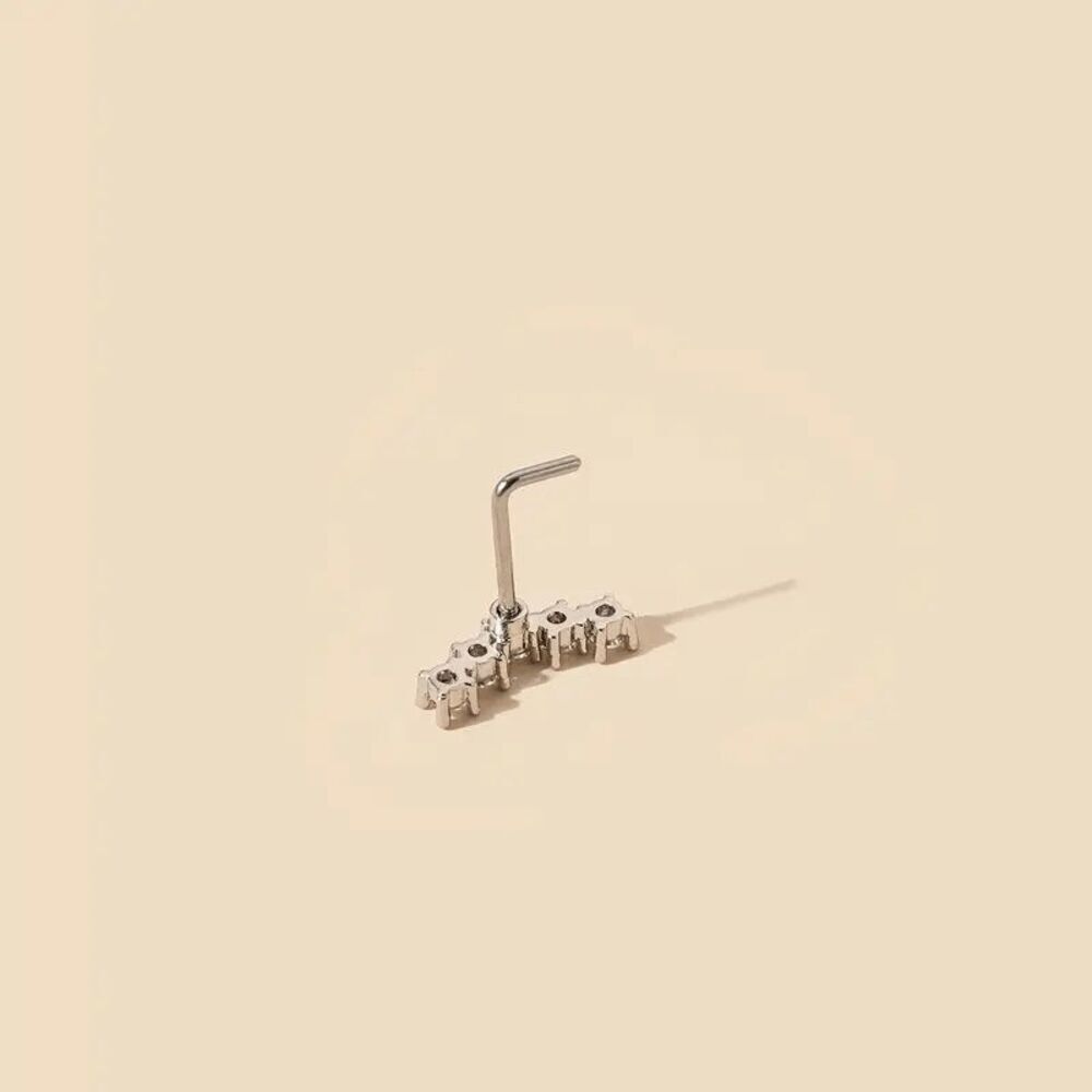 WHITE GOLD DIAMOND INLAY L ROD NOSE RING - Picture 5 of 6